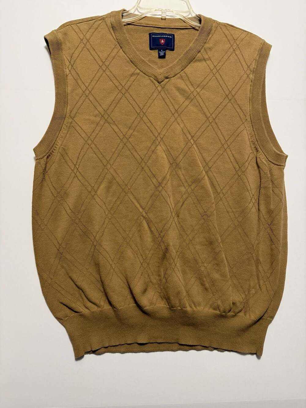 Saddlebred Men's Brown V-Neck Argyle Knit Pullover Cotton Sweater Vest Size M